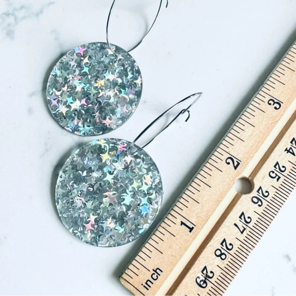 2/$30🌵 Pixiedust Iridescent Glitter Sparkle Earrings Acrylic Circle Hoop Disc - Picture 7 of 8